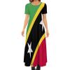 Fattyeery Womens Summer Casual Loose Dress Saint Kitts and Nevis Flag Long Dress Short Sleeve for Girls Fashion Skirts 2XS view 1