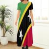 Fattyeery Womens Summer Casual Loose Dress Saint Kitts and Nevis Flag Long Dress Short Sleeve for Girls Fashion Skirts 2XS view 2