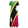 Fattyeery Womens Summer Casual Loose Dress Saint Kitts and Nevis Flag Long Dress Short Sleeve for Girls Fashion Skirts 2XS view 3