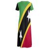 Fattyeery Womens Summer Casual Loose Dress Saint Kitts and Nevis Flag Long Dress Short Sleeve for Girls Fashion Skirts 2XS view 4