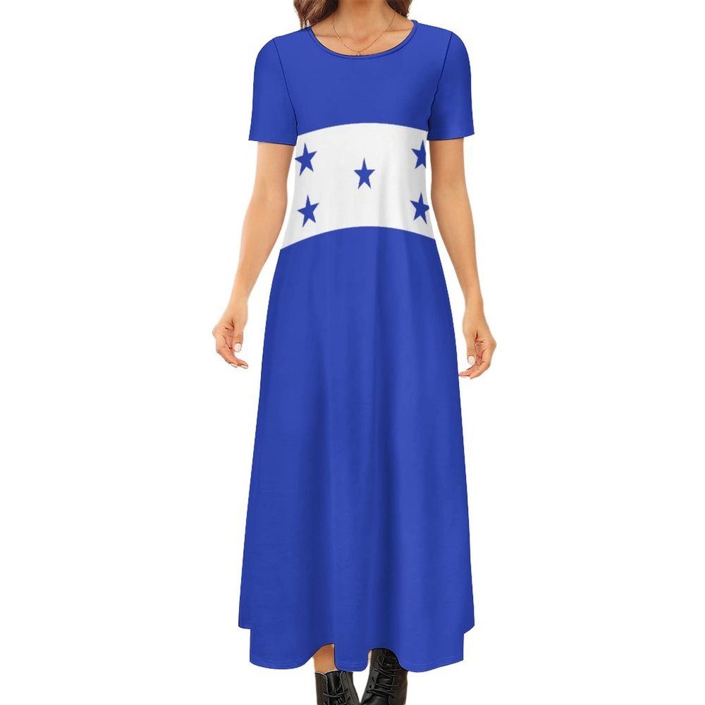 Fattyeery Elegant Casual Long Dress Honduras Flag Girls Summer Sunshine Beach Skirts for Womens 7XL
