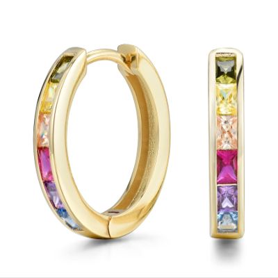 18MM Rainbow Hoops with 3MM Rainbow Princess Stones (14K Yellow Gold)