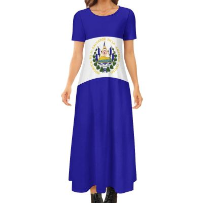 Fattyeery Elegant Casual Long Dress El Salvador Flag Girls Summer Sunshine Beach Skirts for Womens 2XS