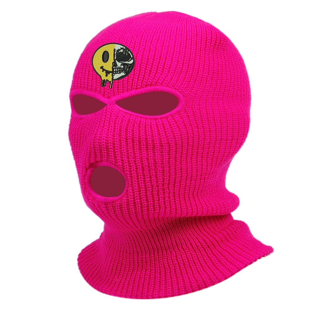 Skeleton Zombie Smile Face Graphic Printed Three Hole Ski Mask Balaclava (Neon Pink)