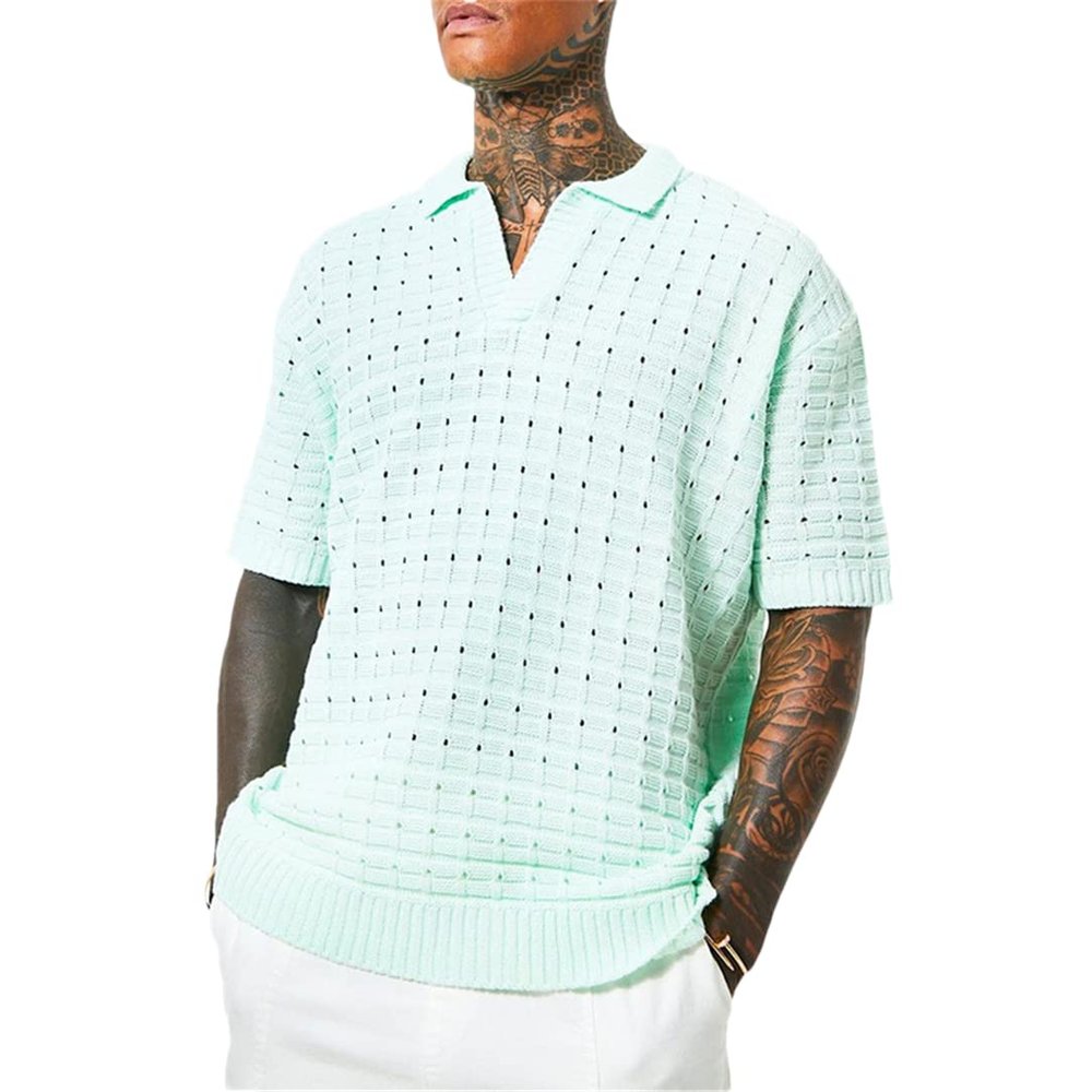 2023 Spring Summer Men's Short Sleeve Business Shirt Solid Casual Knitting Polo Shirt