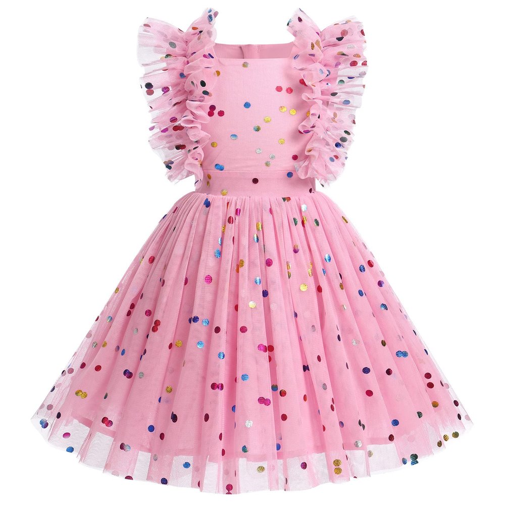 Toddler Girl Birthday Outfits Shiny Sequins Ruffle Tulle Tutu Wedding Flower Girl Dress Pageant Dot Easter Christening Dress Butterfly Summer Tea Party Dress Toddler Lace Dress Pink Dot 4-5 Years
