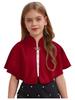 YiZYiF Kids Flower Girls Wrap Shawl Princess Cape Wedding Bridesmaid Tippet Stole Bolero Shrug Cover up Burgundy 6-24 Months view 3