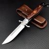 HUAAO Tactical Folding Knife, 4.4in Stainless Steel Mirror Blade, Rosewood Handle with Leather Sheath, EDC Knife with Safety Liner-Lock, Hand-blocking Design