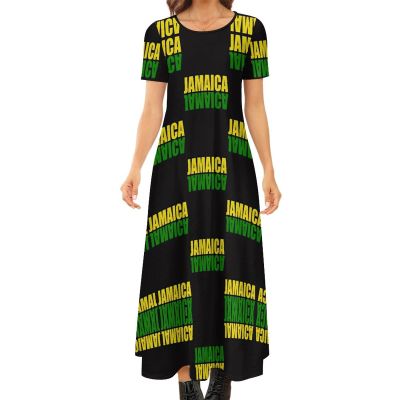 Fattyeery Elegant Casual Long Dress Jamaica Flag Girls Summer Sunshine Beach Skirts for Womens L