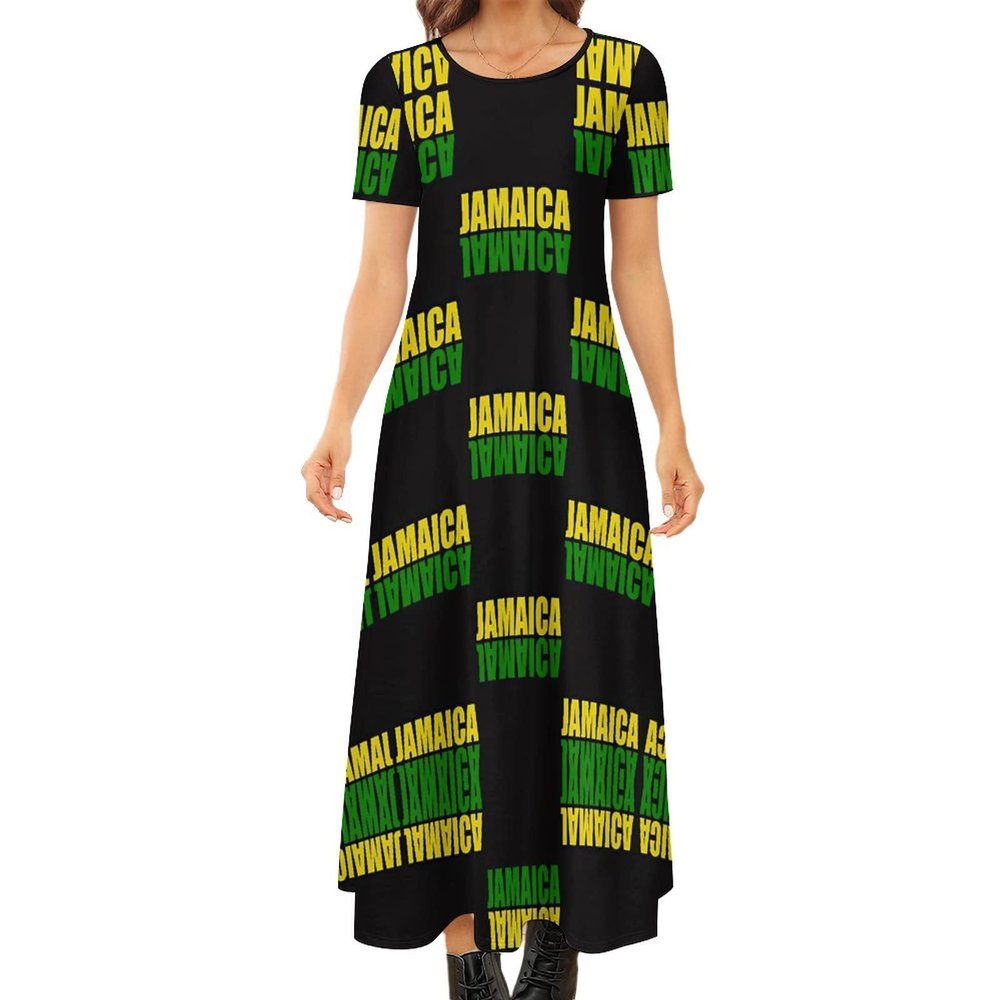 Fattyeery Elegant Casual Long Dress Jamaica Flag Girls Summer Sunshine Beach Skirts for Womens L