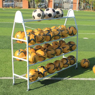 Katzowen Sports Ball Storage Rack Playground Basketball Racks with Wheels, Iron Balls Display Cart for Football Volleyball, Sports Ball Organizer (Color : White)