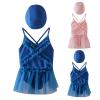 Fashion Girls Quick Dry Princess Mesh Swimsuit Suit Skirt with Swimming Cap Outfits for Girls (Pink, 9-12 Months) view 2