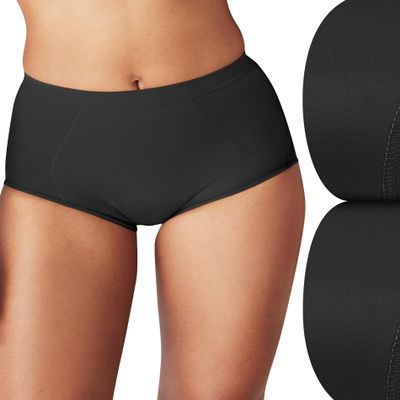 Bali Women's Shaping Brief with Light Leak Protection, Firm Control Shapewear Panties, 2-Pack