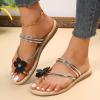 Hbeylia Boho Flat Sandals for Women Dressy Summer Flower Clip Toe T-Strap Wedge Sandals Thong Toe Comfort Soft Gladiator Sandals Shiny Comfortable Sandals for Beach Travel view 2
