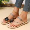 Hbeylia Boho Flat Sandals for Women Dressy Summer Flower Clip Toe T-Strap Wedge Sandals Thong Toe Comfort Soft Gladiator Sandals Shiny Comfortable Sandals for Beach Travel view 3