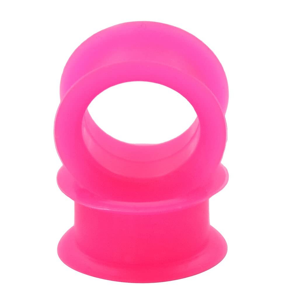 1 PAIR (2pcs) SILICONE EYELET TUNNELS Double Flare Gauges Thin Soft Flexible Flesh Plugs 1040 (7/16" (11MM), Pink)