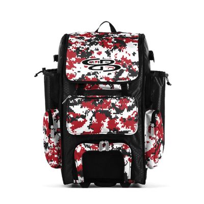 Boombah Rolling Superpack Hybrid Digital Camo Bat Pack Black/Red - Wheeled & Backpack Version