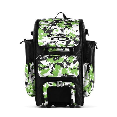 Boombah Rolling Superpack Hybrid Digital Camo Bat Pack Black/Lime Green - Wheeled & Backpack Version