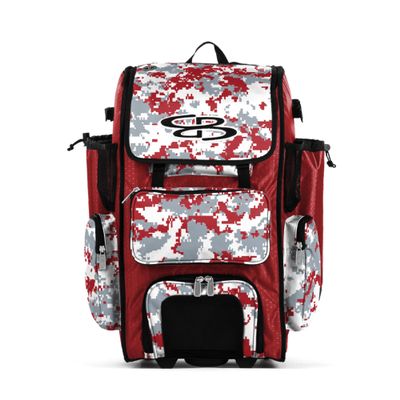 Boombah Rolling Superpack Hybrid Digital Camo Bat Pack Red/Gray - Wheeled & Backpack Version