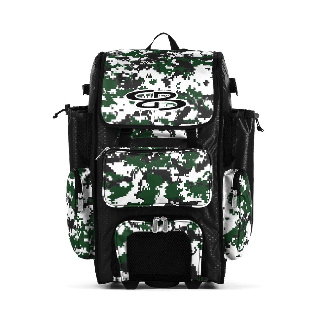 Boombah Rolling Superpack Hybrid Digital Camo Bat Pack Black/Dark Green - Wheeled & Backpack Version