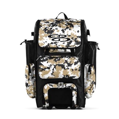 Boombah Rolling Superpack Hybrid Digital Camo Bat Pack Black/Vegas Gold - Wheeled & Backpack Version