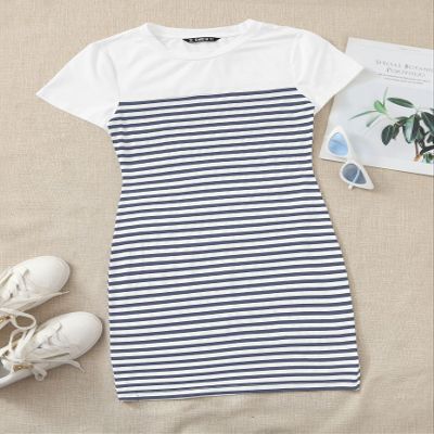 AIEBO Dresses for Women Dress Women's Dress Striped Bodycon Dress Dresses (Color : Blue and White, Size : Small)