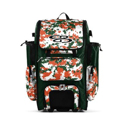 Boombah Rolling Superpack Hybrid Digital Camo Bat Pack Dark Green/Orange - Wheeled & Backpack Version