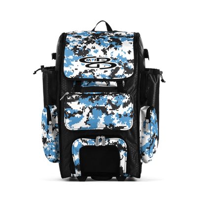 Boombah Rolling Superpack Hybrid Digital Camo Bat Pack Black/Columbia - Wheeled & Backpack Version