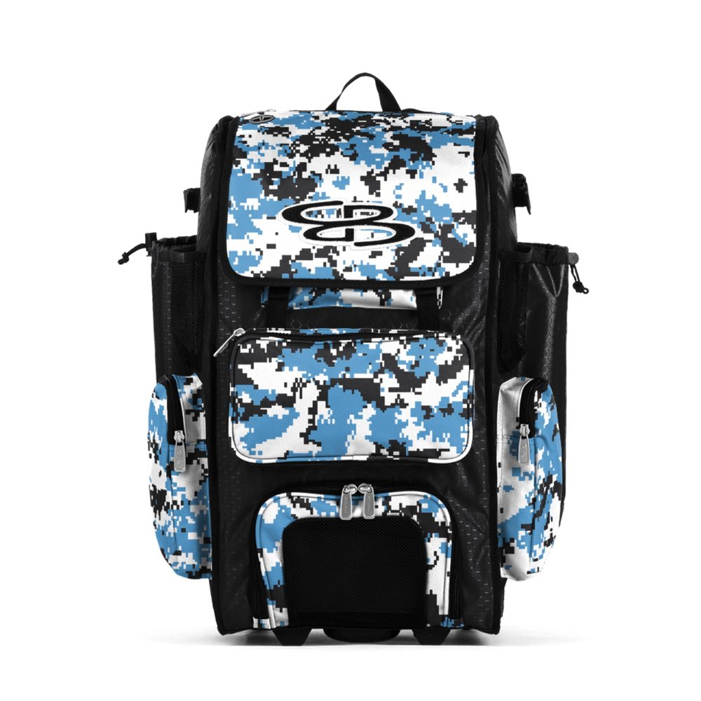 Boombah Rolling Superpack Hybrid Digital Camo Bat Pack Black/Columbia - Wheeled & Backpack Version