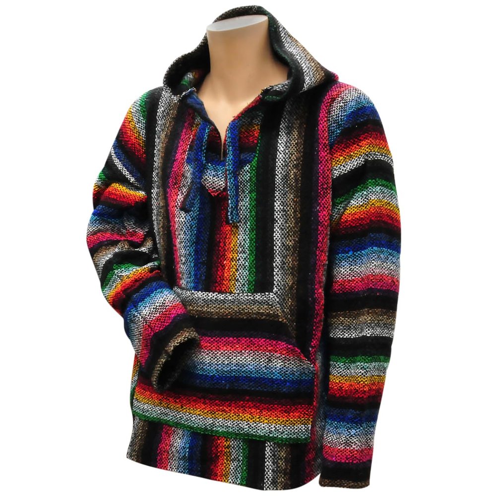 Pininos Kids Mexican Baja Hoodie, Large, Multi-Colored Stripes, Acrylic Polyester Blend, Fleece Lined