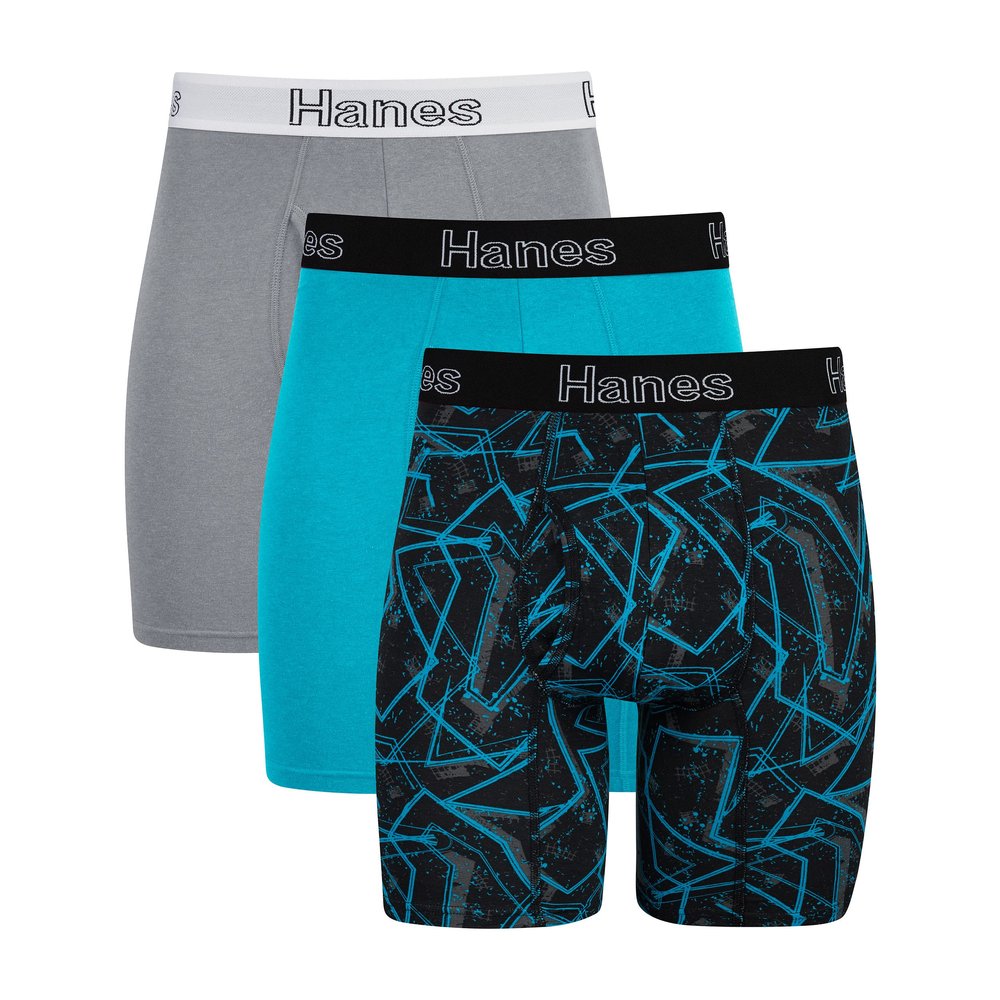 Hanes Men's Comfort Flex Fit Boxer Brief Pack, Supportive Pouch, Grey & Assorted, 3-Pack