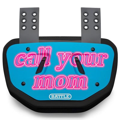Battle Sports Novelty Football Back Plate  Hard Shell Lower Back Protector with Contoured Foam for High-Impact Protection - Youth, Call Your Mom, Blue Chrome