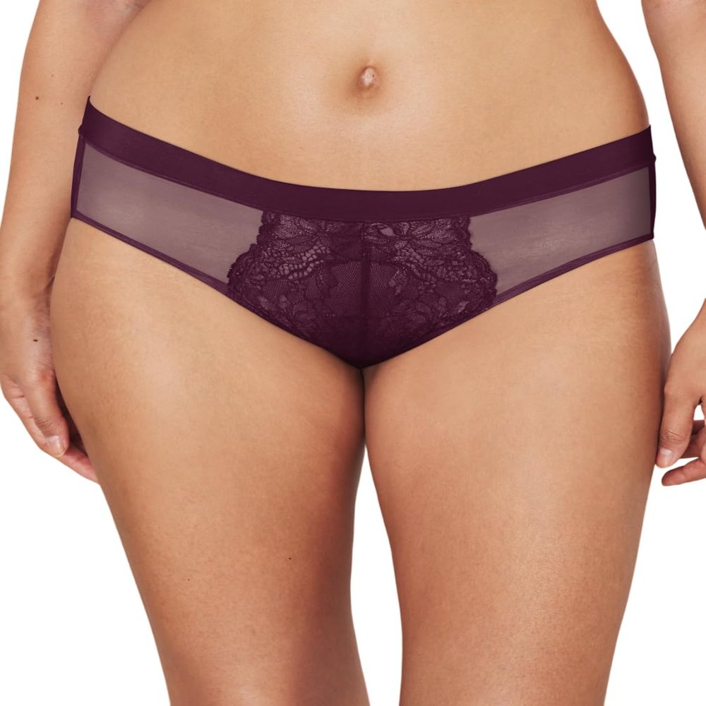 Bali Women's One Smooth U Perfectly Pretty Hi Cut Underwear, Mesh Panties with Lace Inset