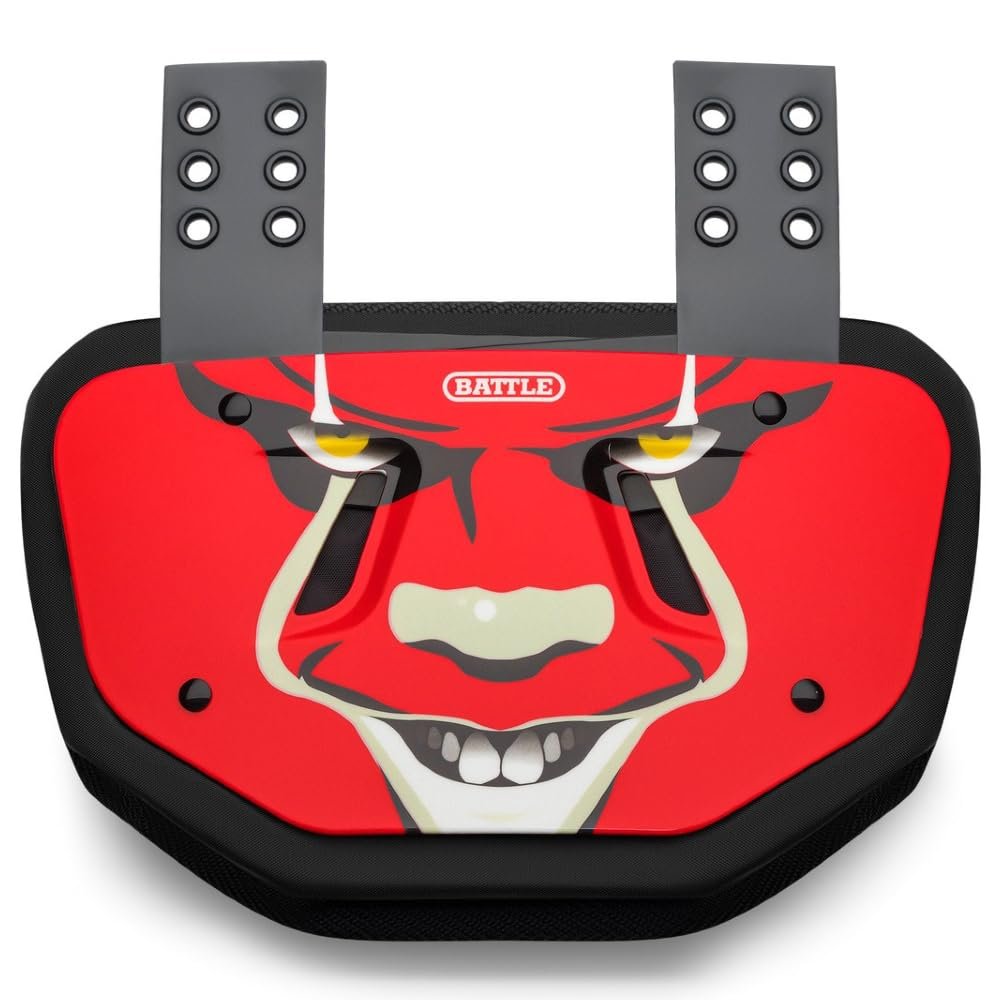 Battle Sports Novelty Football Back Plate Hard Shell Lower Back Protector with Contoured Foam for High-Impact Protection - Youth, Clown/Red