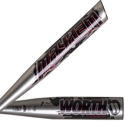 Worth | Mayhem Slowpitch Softball Bat | Approved for All Associations | 34" | 27 oz | Silver / Black / Red