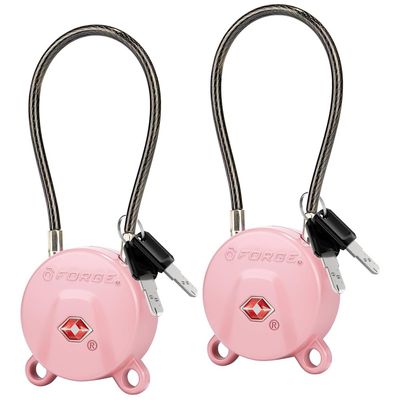 Forge TSA Approved Luggage Locks Ultra-Secure Dimple Key Cable Locks for Travel with Zinc Alloy Body- 2 Pink Locks