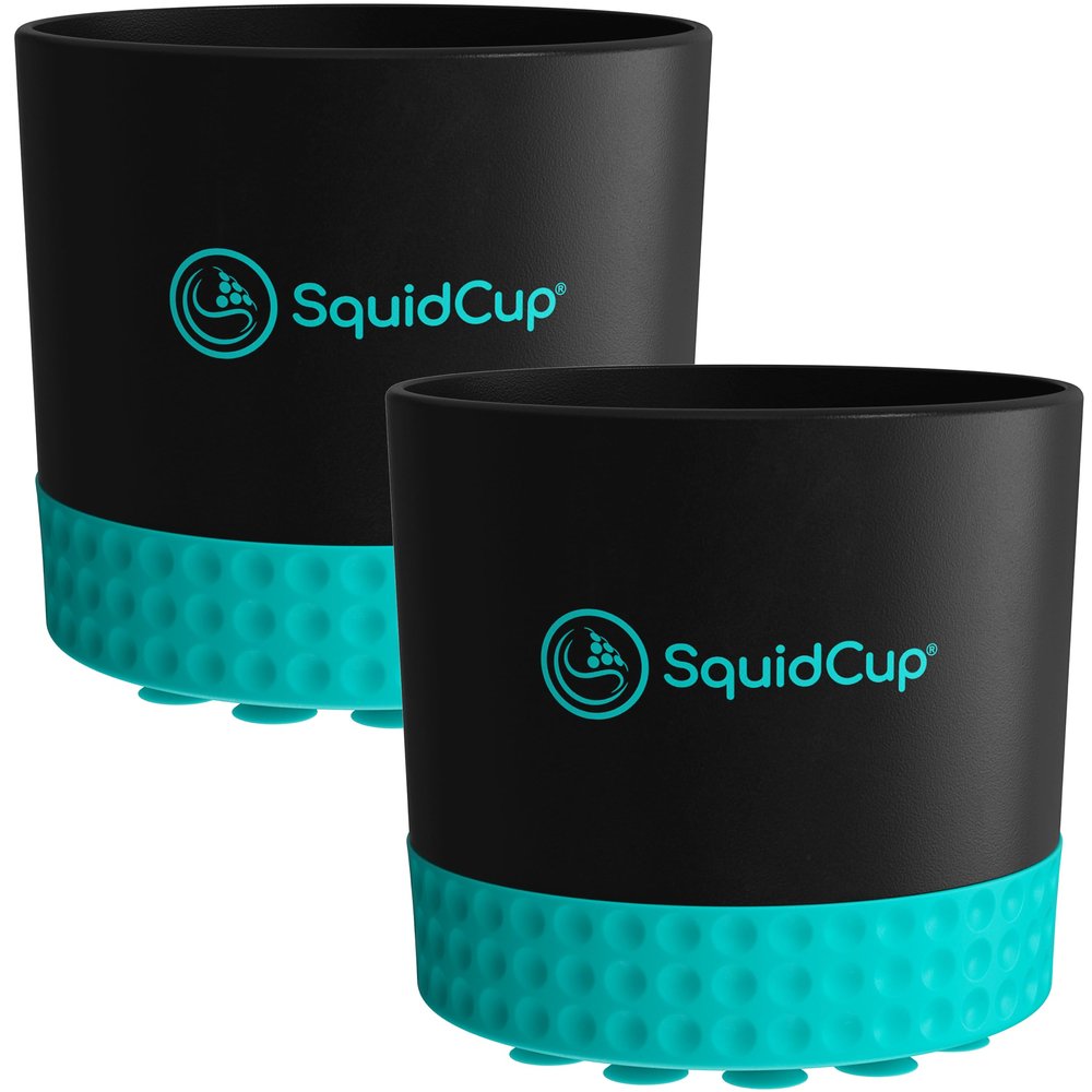 SquidCup Non-Tipping, Anti-Spill Cup Holder for Boats, Kayaks, SUPs, RVs, Fishing & Camping | Universal 1230 oz Fit | BPA-Free, Optional SquidDisk Mount Included for Textured Surfaces (Black/Teal)