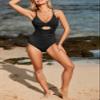 Aleumdr Women's Ribbed One Piece Swimsuit Tummy Control Bathing Suit Cheeky V Neck High Cut Cross Back Swimwear Black Small view 3