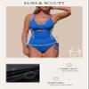 Aleumdr Women's Ribbed One Piece Swimsuit Tummy Control Bathing Suit Cheeky V Neck High Cut Cross Back Swimwear Blue Large view 4