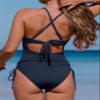 Aleumdr Women's Ribbed One Piece Swimsuit Tummy Control Bathing Suit Cheeky V Neck High Cut Cross Back Swimwear Navy Blue Medium view 3