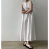 Korean Version Women's Dress Women's Loose Sleeveless A-line Vest Long Dress Women's Simple Cotton Linen Dress (White,one Size,One Size) view 2