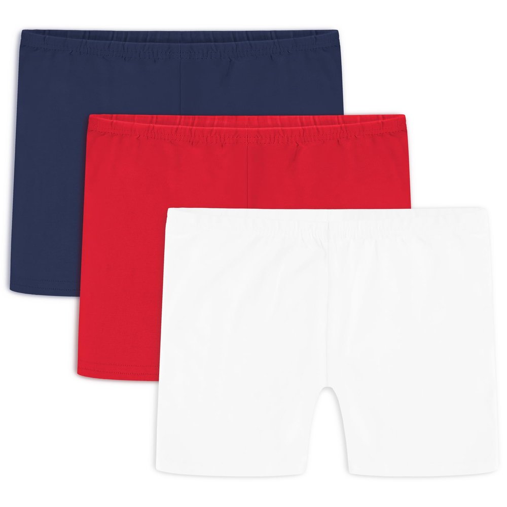 Auranso Girls Bike Shorts Cartwheel Breathable and Safety Biker Under Dress Dance Shorts Navy Red White 12-14 Years