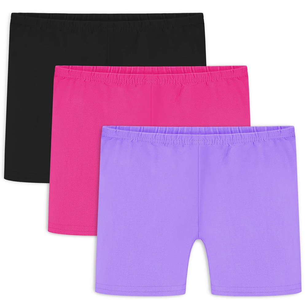 Auranso Girls Bike Shorts Cartwheel Breathable and Safety Biker Under Dress Dance Shorts Black Rose-Red Purple 5-6T