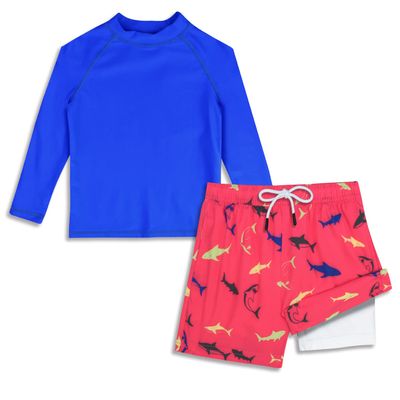 2t Rash Guard Boys Little Boys Swim Set Long Sleeve Swim Shirts UPF50+ Sun Protection Red Shark