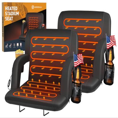 HOPERAN Heated Stadium Seats for Bleachers with Back Support Wide Cushion, Extra Portable Bleacher Seat Foldable Stadium Chair, USB 3 Levels of Heat, Pockets for Outdoor Indoor Sports 21" Black 2pcs