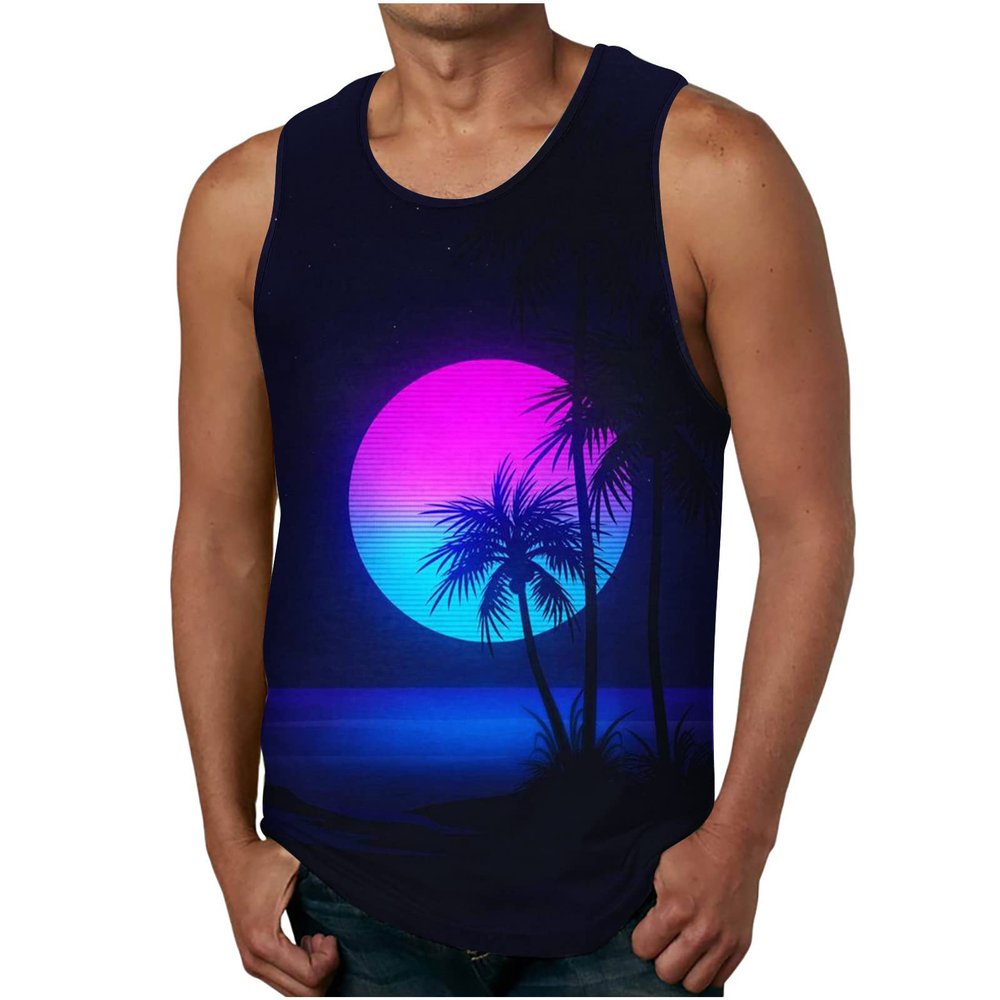 NaRHbrg Palm Tree Tanks Tops for Mens Cool Printed Graphic Sleeveless Tank Top Muscle Shirt for Workout Gym Jogging