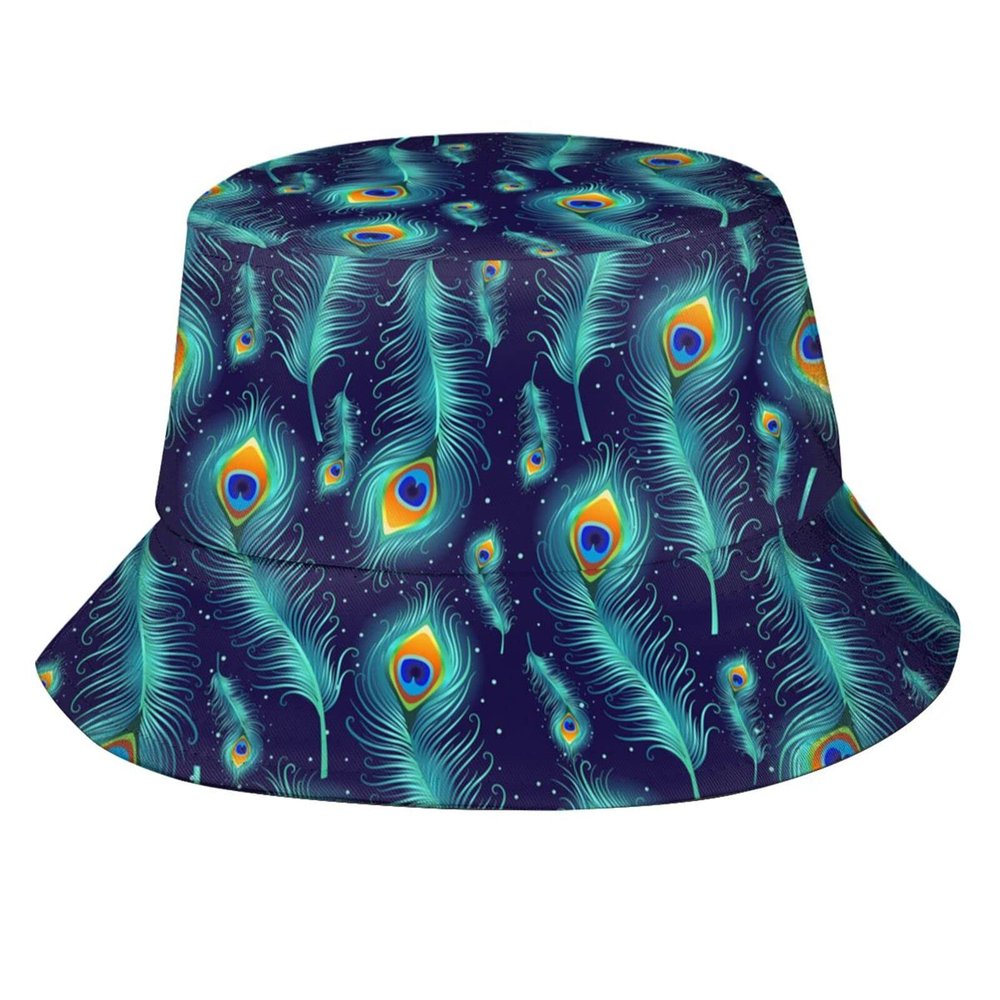 Cute Peacock Bucket Hat Packable Peacock Feather Sun Protction Hat Summer Outdoor Fisherman Hat for Women Men