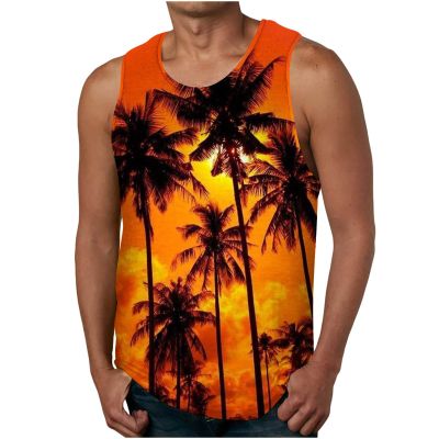 NaRHbrg Palm Tree Tanks Tops for Mens Cool Printed Graphic Sleeveless Tank Top Muscle Shirt for Workout Gym Jogging