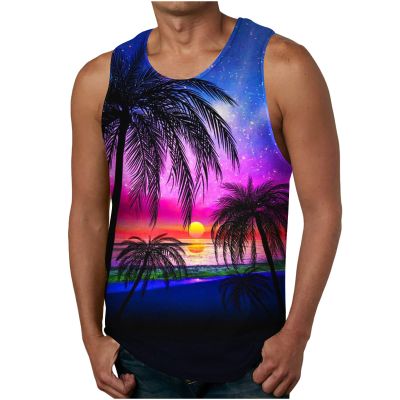 NaRHbrg Palm Tree Tanks Tops for Mens Cool Printed Graphic Sleeveless Tank Top Muscle Shirt for Workout Gym Jogging