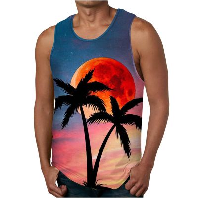 NaRHbrg Palm Tree Tanks Tops for Mens Cool Printed Graphic Sleeveless Tank Top Muscle Shirt for Workout Gym Jogging